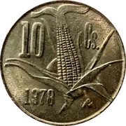Mexico 10 Centavos Ear of Corn 1978 KM# 434.1 10 CS. 1977 MO coin reverse Mexico 10 Centavos Ear of Corn 1978 KM# 434.1 10 CS. 1977 MO coin reverse