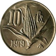 Mexico 10 Centavos Ear of Corn 1979 KM# 434.4 10 CS. 1974 MO coin reverse Mexico 10 Centavos Ear of Corn 1979 KM# 434.4 10 CS. 1974 MO coin reverse