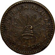 Mexico 10 Centavos Chihuahua Revolutionary 1915 KM# 615a REPUBLICA MEXICANA E. DE CHIHA LIBERTAD coin obverse Mexico 10 Centavos Chihuahua Revolutionary 1915 KM# 615a REPUBLICA MEXICANA E. DE CHIHA LIBERTAD coin obverse