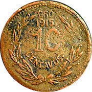 Mexico 10 Centavos Eagle. Emiliano Zapata 1915 GRO KM# 637.3a GRO. 1915 10 CENTAVOS coin reverse Mexico 10 Centavos Eagle. Emiliano Zapata 1915 GRO KM# 637.3a GRO. 1915 10 CENTAVOS coin reverse