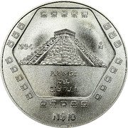 Mexico 10 Nuevos Pesos Piramide del Castillo 1994 Proof KM# 576 1993 MO PIRAMIDE DEL CASTILLO N$10 coin reverse Mexico 10 Nuevos Pesos Piramide del Castillo 1994 Proof KM# 576 1993 MO PIRAMIDE DEL CASTILLO N$10 coin reverse