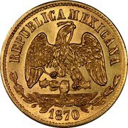Mexico 10 Pesos Radiant Cap & Scales 1870 KM# 413.8 REPUBLICA MEXICANA 1870 coin obverse Mexico 10 Pesos Radiant Cap & Scales 1870 KM# 413.8 REPUBLICA MEXICANA 1870 coin obverse