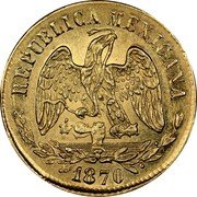 Mexico 10 Pesos Radiant Cap & Scales 1870 KM# 413.4 REPUBLICA MEXICANA 1870 coin obverse Mexico 10 Pesos Radiant Cap & Scales 1870 KM# 413.4 REPUBLICA MEXICANA 1870 coin obverse