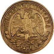 Mexico 10 Pesos Radiant Cap & Scales 1871 KM# 413.9 REPUBLICA MEXICANA 1871 coin obverse Mexico 10 Pesos Radiant Cap & Scales 1871 KM# 413.9 REPUBLICA MEXICANA 1871 coin obverse