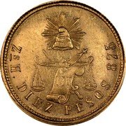 Mexico 10 Pesos Radiant Cap & Scales 1871 KM# 413.9 LIBERTAD ZS.H DIEZ PESOS 875 coin reverse Mexico 10 Pesos Radiant Cap & Scales 1871 KM# 413.9 LIBERTAD ZS.H DIEZ PESOS 875 coin reverse