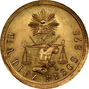 Mexico 10 Pesos Radiant Cap & Scales 1881 KM# 413.6 LIBERTAD HO A DIEZ PESOS 875 coin reverse Mexico 10 Pesos Radiant Cap & Scales 1881 KM# 413.6 LIBERTAD HO A DIEZ PESOS 875 coin reverse
