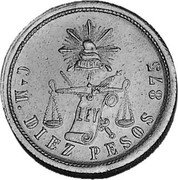 Mexico 10 Pesos Radiant Cap & Scales 1888 KM# 413.1 LIBERTAD LEY CA M DIEZ PESOS 875 coin reverse Mexico 10 Pesos Radiant Cap & Scales 1888 KM# 413.1 LIBERTAD LEY CA M DIEZ PESOS 875 coin reverse