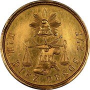 Mexico 10 Pesos Eagle. Cap and Scales 1889 Mo M KM# 413.7 LIBERTAD MO M DIEZ PESOS 875 coin reverse Mexico 10 Pesos Eagle. Cap and Scales 1889 Mo M KM# 413.7 LIBERTAD MO M DIEZ PESOS 875 coin reverse