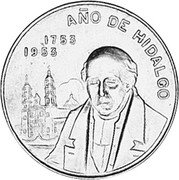 Mexico 10 Pesos 200th Anniversary of the Birth of Hidalgo 1953 KM# M91a 1753 1953 AÑO DE HIDALGO coin reverse