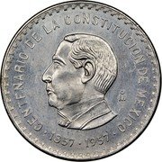 Mexico 10 Pesos 100th Anniversary of Constitution 1957 KM# 475 CENTENARIO DE LA CONSTITUCION DE MEXICO MO 1857 1957 coin reverse Mexico 10 Pesos 100th Anniversary of Constitution 1957 KM# 475 CENTENARIO DE LA CONSTITUCION DE MEXICO MO 1857 1957 coin reverse