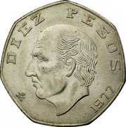 Mexico 10 Pesos Miguel Hidalgo y Costilla 1977 KM# 477.1 DIEZ PESOS 1977 coin reverse Mexico 10 Pesos Miguel Hidalgo y Costilla 1977 KM# 477.1 DIEZ PESOS 1977 coin reverse