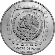 Mexico 10 Pesos Olmec Colossal Head 1996 KM# 599 ESTADOS UNIDOS MEXICANOS 5 ONZAS DE PLATA LEY 0.999 coin obverse Mexico 10 Pesos Olmec Colossal Head 1996 KM# 599 ESTADOS UNIDOS MEXICANOS 5 ONZAS DE PLATA LEY 0.999 coin obverse