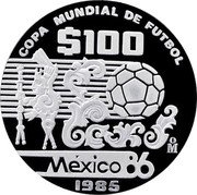Mexico 100 Pesos FIFA World Cup 1985 Proof KM# 499a COPA MUNDIAL DE FUTBOL $100 MO MEXICO 86 1985 coin reverse Mexico 100 Pesos FIFA World Cup 1985 Proof KM# 499a COPA MUNDIAL DE FUTBOL $100 MO MEXICO 86 1985 coin reverse
