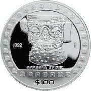 Mexico 100 Pesos Brasero Efigie 1992 Proof KM# 563 1992 MO BRASERO EFIGIE $100 coin reverse