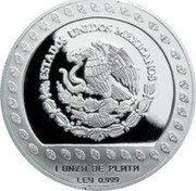 Mexico 100 Pesos Xochipilli 1992 Proof KM# 562 ESTADOS UNIDOS MEXICANOS 1 ONZA DE PLATA LEY 0.999 coin obverse