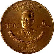 Mexico 1000 Pesos 50th Anniversary of Nationalization of Oil Industry 1988 Proof KM# 535 EXPROPIACION PETROLERA $1000 MO LEY 0.900 L. CARDENAS 50 ANIVERSARIO 1938 - 1988 coin reverse Mexico 1000 Pesos 50th Anniversary of Nationalization of Oil Industry 1988 Proof KM# 535 EXPROPIACION PETROLERA $1000 MO LEY 0.900 L. CARDENAS 50 ANIVERSARIO 1938 - 1988 coin reverse
