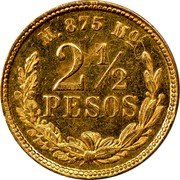 Mexico 2-1/2 Pesos Circulation Coin 1888 KM# 411.5 C 875 MO 2 1/2 PESOS coin reverse Mexico 2-1/2 Pesos Circulation Coin 1888 KM# 411.5 C 875 MO 2 1/2 PESOS coin reverse