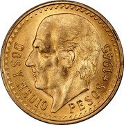 Mexico 2-1/2 Pesos Miguel Hidalgo y Costilla 1945 KM# 463 DOS Y MEDIO PESOS 1945 coin reverse Mexico 2-1/2 Pesos Miguel Hidalgo y Costilla 1945 KM# 463 DOS Y MEDIO PESOS 1945 coin reverse