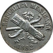 Mexico 2 Centavos Crossed Bow and Quiver 1882 KM# 395 REPUBLICA MEXICANA 1883 coin obverse Mexico 2 Centavos Crossed Bow and Quiver 1882 KM# 395 REPUBLICA MEXICANA 1883 coin obverse