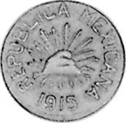 Mexico 2 Centavos Jalisco Revolutionary 1915 Varieties exist. KM# 676.1 REPUBLICA MEXICANA 1915 coin obverse Mexico 2 Centavos Jalisco Revolutionary 1915 Varieties exist. KM# 676.1 REPUBLICA MEXICANA 1915 coin obverse