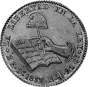 Mexico 2 Escudos Cap on Stick 1833 KM# 380.1 LA LIBERTAD EN LA LEY 2E.DO 1832 RM 21QS coin reverse Mexico 2 Escudos Cap on Stick 1833 KM# 380.1 LA LIBERTAD EN LA LEY 2E.DO 1832 RM 21QS coin reverse