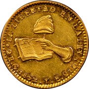 Mexico 2 Escudos Cap on Stick 1862 KM# 380.5 LA LIBERTAD EN LA LEY 2E.C 1862.YE 21QS coin reverse Mexico 2 Escudos Cap on Stick 1862 KM# 380.5 LA LIBERTAD EN LA LEY 2E.C 1862.YE 21QS coin reverse