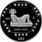 Mexico 2 Nuevos Pesos Chaac Mool 1994 KM# 573 1994 MO CHAAC-MOOL N$2 coin reverse Mexico 2 Nuevos Pesos Chaac Mool 1994 KM# 573 1994 MO CHAAC-MOOL N$2 coin reverse