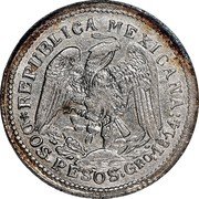Mexico 2 Pesos Guerrero Revolutionary 1914 GRO KM# 643 REPUBLICA MEXICANA DOS PESOS GRO.1914: coin obverse Mexico 2 Pesos Guerrero Revolutionary 1914 GRO KM# 643 REPUBLICA MEXICANA DOS PESOS GRO.1914: coin obverse
