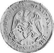 Mexico 2 Pesos Campo Morado Revolutionary 1915 Co Mo KM# 661 REPUBLICA MEXICANA DOS PESOS GRO 1915 coin obverse Mexico 2 Pesos Campo Morado Revolutionary 1915 Co Mo KM# 661 REPUBLICA MEXICANA DOS PESOS GRO 1915 coin obverse