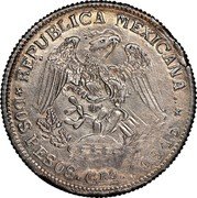 Mexico 2 Pesos Guerrero Revolutionary 1915 GRO KM# 644 REPUBLICA MEXICANA DOS PESOS GRO.1914: coin obverse Mexico 2 Pesos Guerrero Revolutionary 1915 GRO KM# 644 REPUBLICA MEXICANA DOS PESOS GRO.1914: coin obverse