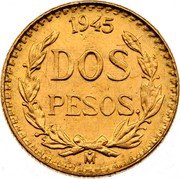 Mexico 2 Pesos Eagle. Circulation Coin 1945 KM# 461 1945 DOS PESOS MO coin reverse Mexico 2 Pesos Eagle. Circulation Coin 1945 KM# 461 1945 DOS PESOS MO coin reverse