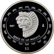 Mexico 2 Pesos Disc of Death 1997 KM# 618 1998 MO DISCO DE LA MUERTE $2 coin reverse Mexico 2 Pesos Disc of Death 1997 KM# 618 1998 MO DISCO DE LA MUERTE $2 coin reverse