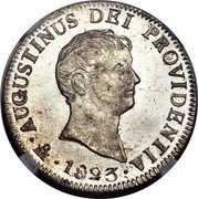 Mexico 2 Reales Augustin I 1823 Mo JM KM# 303 AUGUSTINUS DEI PROVIDENTIA MO 1822 coin obverse Mexico 2 Reales Augustin I 1823 Mo JM KM# 303 AUGUSTINUS DEI PROVIDENTIA MO 1822 coin obverse