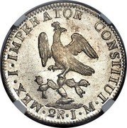 Mexico 2 Reales Augustin I 1823 Mo JM KM# 303 MEX I IMPERATOR CONSTITUT 2R J M coin reverse Mexico 2 Reales Augustin I 1823 Mo JM KM# 303 MEX I IMPERATOR CONSTITUT 2R J M coin reverse