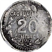 Mexico 20 Centavos Cacahuatepec Revolutionary 1917 KM# 652 1917 20 CENTAVOS CACALOTEPEC GRO coin reverse Mexico 20 Centavos Cacahuatepec Revolutionary 1917 KM# 652 1917 20 CENTAVOS CACALOTEPEC GRO coin reverse