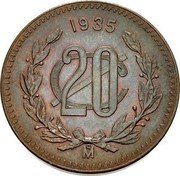 Mexico 20 Centavos National Arms 1935 KM# 437 1920 20 C MO coin reverse Mexico 20 Centavos National Arms 1935 KM# 437 1920 20 C MO coin reverse