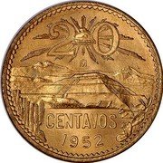 Mexico 20 Centavos Pyramid of the Sun 1952 KM# 439 20 MO TEOTIHUACÁN CENTAVOS 1944 coin reverse Mexico 20 Centavos Pyramid of the Sun 1952 KM# 439 20 MO TEOTIHUACÁN CENTAVOS 1944 coin reverse