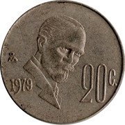 Mexico 20 Centavos Politician 1979 Mo KM# 442 MO 20C. 1983 coin reverse