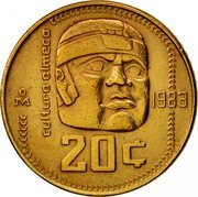 Mexico 20 Centavos Olmec Colossal Head 1983 Mo KM# 491 CULTURA OLMECA OM 1983 20 C coin reverse Mexico 20 Centavos Olmec Colossal Head 1983 Mo KM# 491 CULTURA OLMECA OM 1983 20 C coin reverse