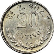 Mexico 20 Centavos Eagle. Circulation Coin 1898 KM# 405.3 ZS Z. 902,7 20 CENTAVOS coin reverse Mexico 20 Centavos Eagle. Circulation Coin 1898 KM# 405.3 ZS Z. 902,7 20 CENTAVOS coin reverse