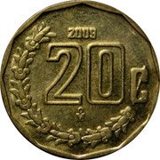 Mexico 20 Centavos Eagle. Circulation Coin 2009 KM# 548 2008 20 C MO coin reverse Mexico 20 Centavos Eagle. Circulation Coin 2009 KM# 548 2008 20 C MO coin reverse