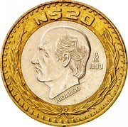 Mexico 20 Nuevos Pesos Hidalgo 1993 KM# 561 N$20 MO 1993 HIDALGO coin reverse Mexico 20 Nuevos Pesos Hidalgo 1993 KM# 561 N$20 MO 1993 HIDALGO coin reverse