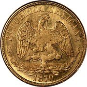 Mexico 20 Pesos Eagle. Cap and Scales 1870 KM# 414.6 REPUBLICA MEXICANA 1870 coin obverse Mexico 20 Pesos Eagle. Cap and Scales 1870 KM# 414.6 REPUBLICA MEXICANA 1870 coin obverse