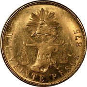 Mexico 20 Pesos Eagle. Cap and Scales 1870 KM# 414.6 LIBERTAD LEY MO C VEINTE PESOS 875 coin reverse Mexico 20 Pesos Eagle. Cap and Scales 1870 KM# 414.6 LIBERTAD LEY MO C VEINTE PESOS 875 coin reverse