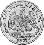 Mexico 20 Pesos Radiant Cap & Scales 1871 KM# 414.7 REPUBLICA MEXICANA 1871 coin obverse Mexico 20 Pesos Radiant Cap & Scales 1871 KM# 414.7 REPUBLICA MEXICANA 1871 coin obverse