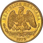 Mexico 20 Pesos Radiant Cap & Scales 1875 KM# 414.4 REPUBLICA MEXICANA 1873 coin obverse Mexico 20 Pesos Radiant Cap & Scales 1875 KM# 414.4 REPUBLICA MEXICANA 1873 coin obverse
