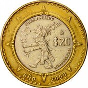 Mexico 20 Pesos Aztec 2000 KM# 637 FUEGO NUEVO MO $20 XIUHTECUHTLI AÑO 2000 coin reverse Mexico 20 Pesos Aztec 2000 KM# 637 FUEGO NUEVO MO $20 XIUHTECUHTLI AÑO 2000 coin reverse