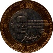 Mexico 20 Pesos Octavio Paz 2001 KM# 638 $20 TODO ES PRESENCIA TODOS LOS SIGLOS SON ESTE PRESENTE OCTAVIO PAZ AÑO 2000 coin reverse Mexico 20 Pesos Octavio Paz 2001 KM# 638 $20 TODO ES PRESENCIA TODOS LOS SIGLOS SON ESTE PRESENTE OCTAVIO PAZ AÑO 2000 coin reverse