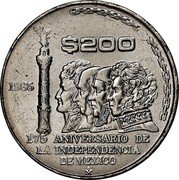 Mexico 200 Pesos 175th Anniversary of Independence 1985 KM# 509 $200 1985 ALLENDE HIDALGO MORELOS GUERRERO 175 ANIVERSARIO DE LA INDEPENDENCIA DE MEXICO MO coin reverse Mexico 200 Pesos 175th Anniversary of Independence 1985 KM# 509 $200 1985 ALLENDE HIDALGO MORELOS GUERRERO 175 ANIVERSARIO DE LA INDEPENDENCIA DE MEXICO MO coin reverse