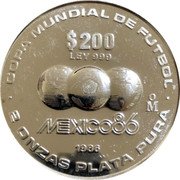 Mexico 200 Pesos FIFA World Cup 1986 KM# 526 COPA MUNDIAL DE FUTBOL $200 LEY 999 MÉXICO 86 MO 1986 2 ONZAS PLATA PURA coin reverse Mexico 200 Pesos FIFA World Cup 1986 KM# 526 COPA MUNDIAL DE FUTBOL $200 LEY 999 MÉXICO 86 MO 1986 2 ONZAS PLATA PURA coin reverse